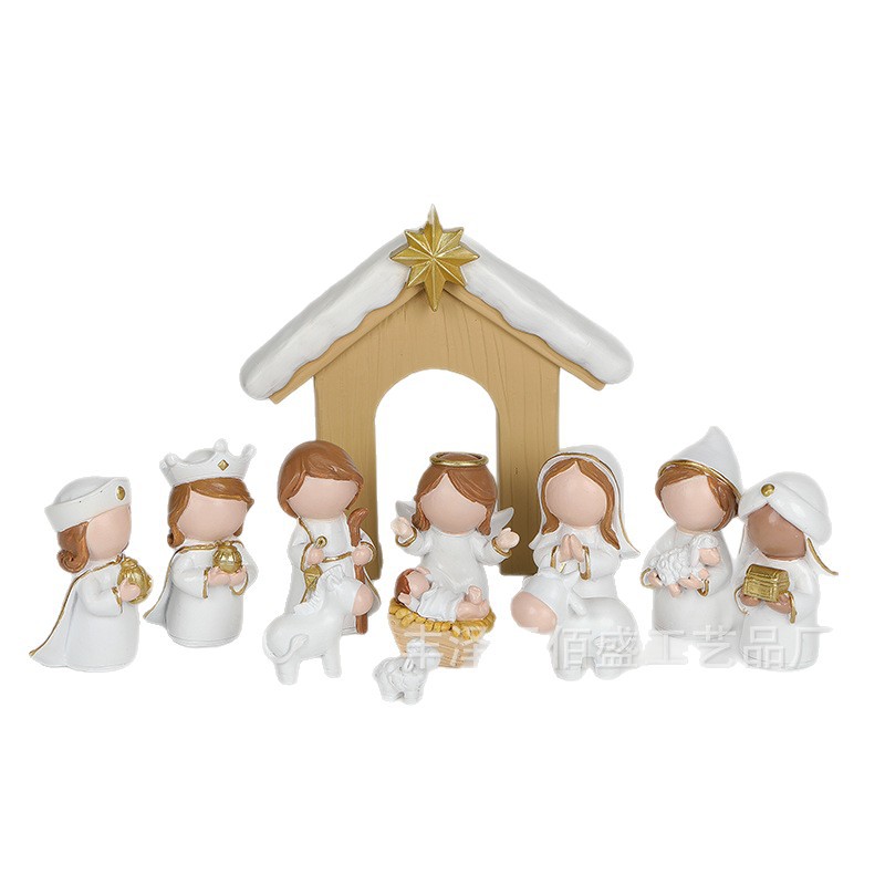 Regalos de Navidad transfronterizos Resina de dibujos animados Nacimiento escenas de Navidad Decoración de Navidad para niños Regalos de Navidad