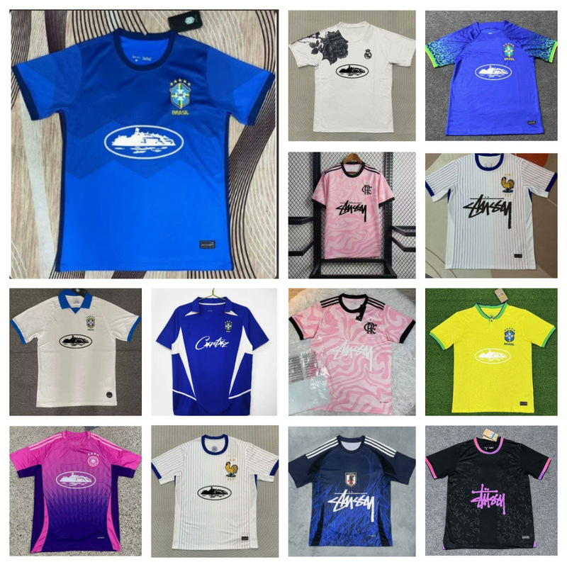 2425 Football Jersey Short-Sleeved Stussy Signature Edition Brazil Italy Germany France Japan Cross-Border Shipping