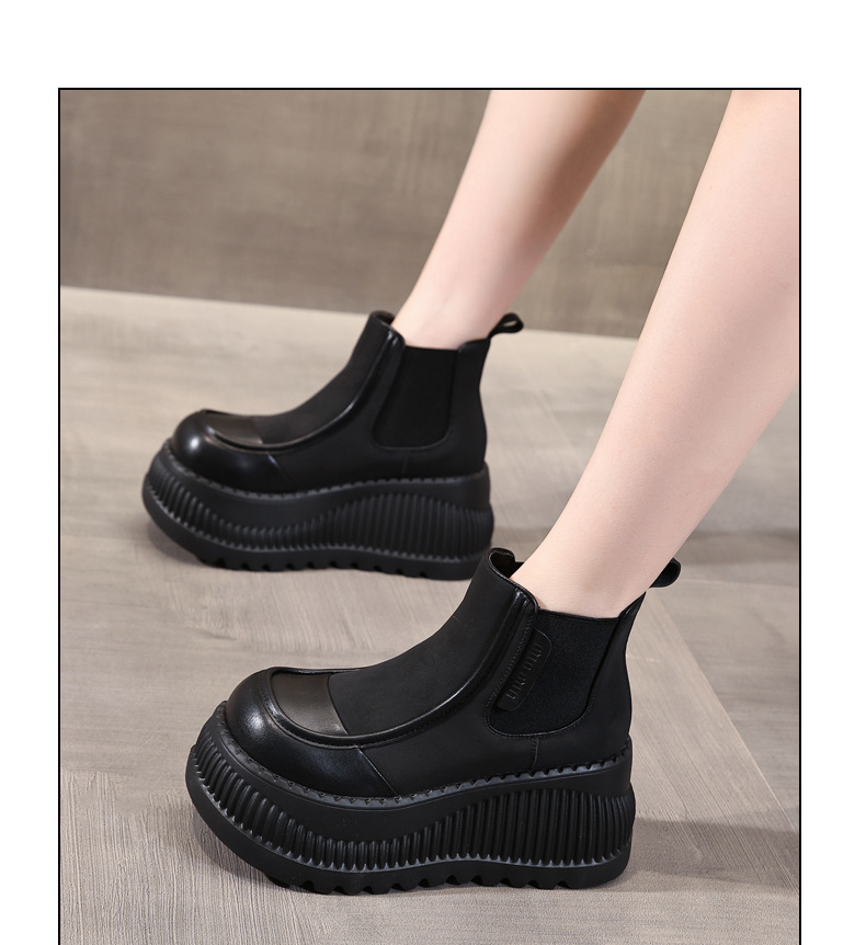 Boot Chelsea cổ thun đế dày tăng chiều cao nữ — Màu kaki lót nhung chi tiết 15