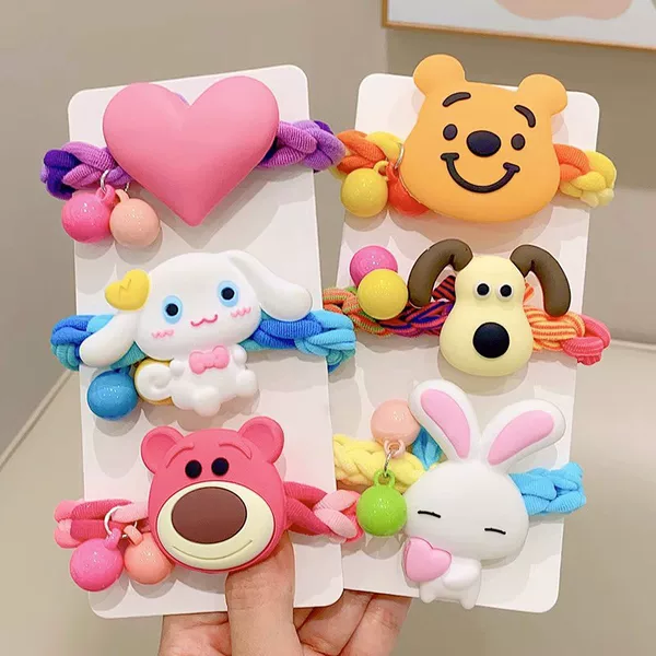Rainbow Braided Children's Hair Ties Cute Cartoon Doll Elastic Bands DIY Hair Accessories Wholesale for Girls