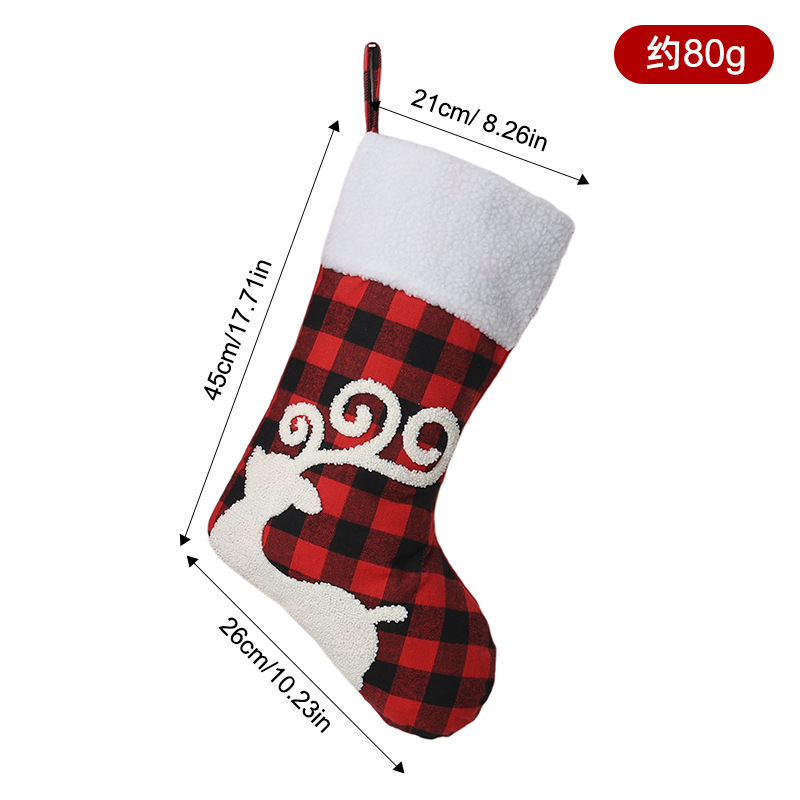Red and black checkered towel embroidered Christmas stocking elk