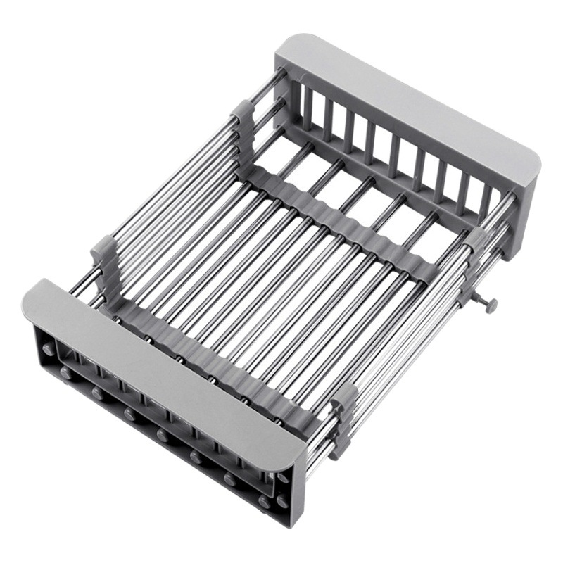 Escurridor de cocina retráctil de acero inoxidable, soporte para vajilla y tazones, organizador de fregadero engrosado