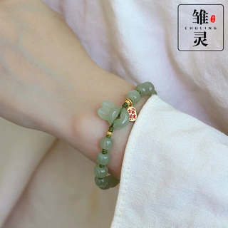 国风和田玉手链 天然青海晴水色和田玉兔子手链 和田玉手链批发