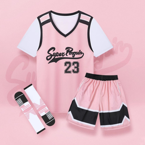 Women's Outdoor Pink Sport Running Fitness Training Short-Sleeve Basketball Jersey Set with Printed Word