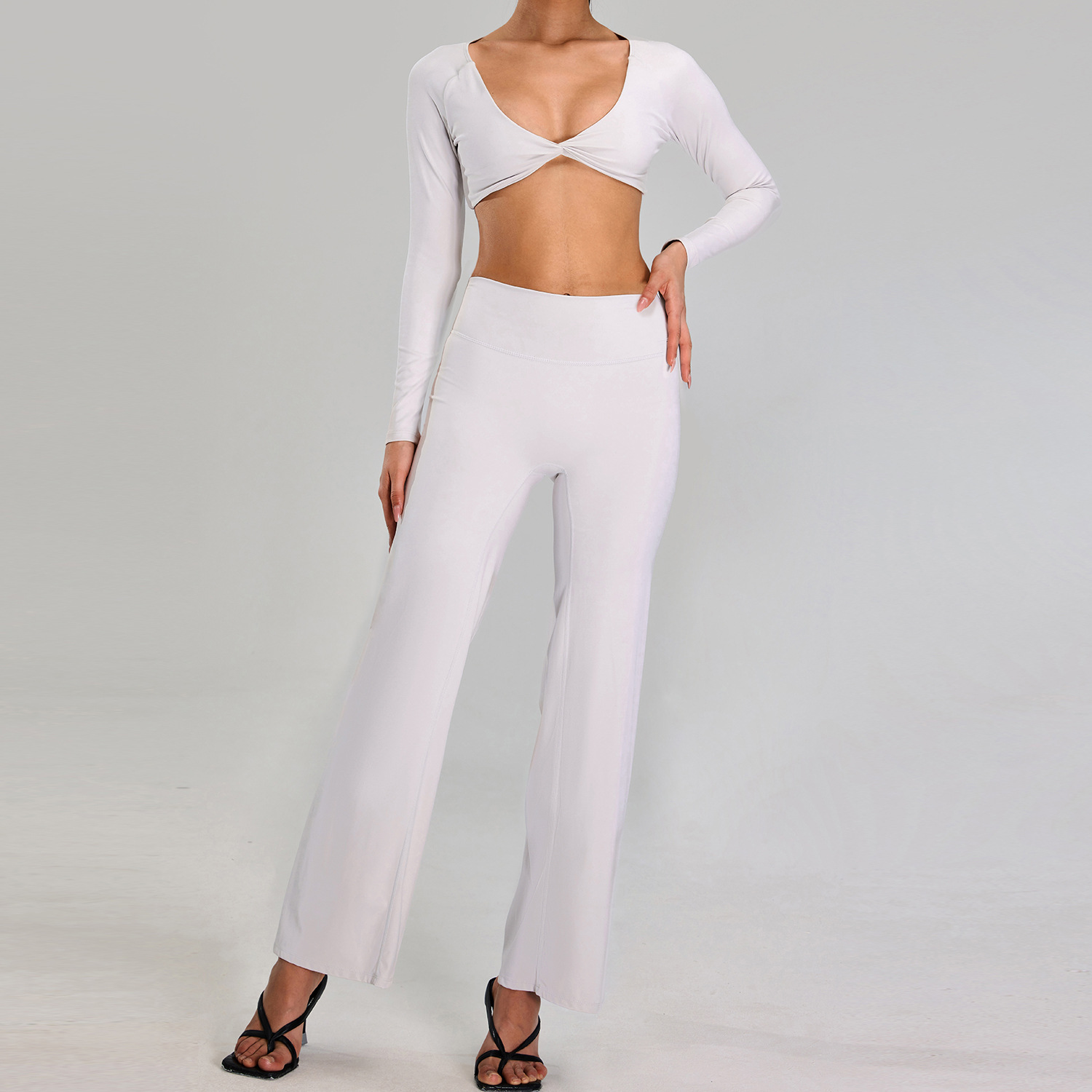 Traje deportivo de alta intensidad europeo y americano, correr al aire libre, ropa de fitness desnuda, cintura alta delgada, ropa de yoga de cinco piezas