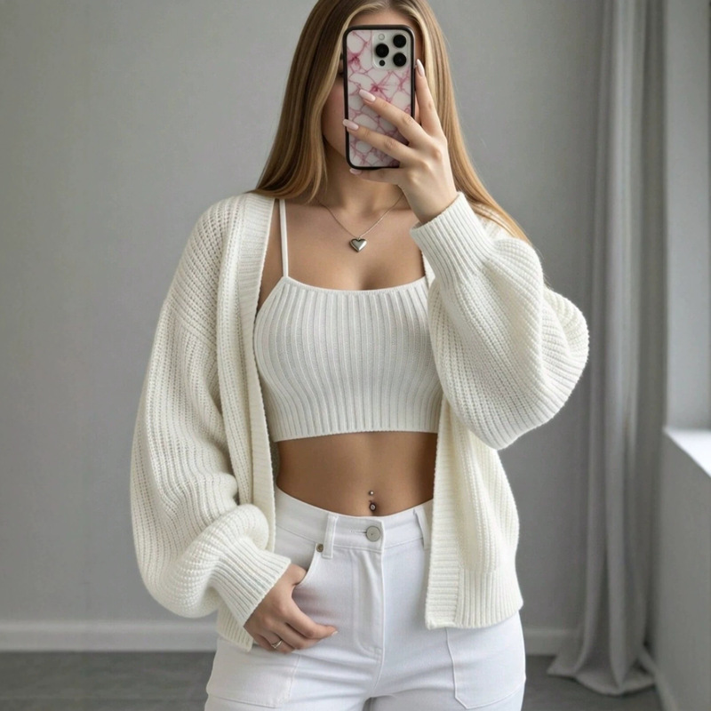 Lazy Style Loose V-Neck Knitted Cardigan for Women, New Autumn and Winter Korean Style Outer Sweater Coat, Plus Size Slimming Top