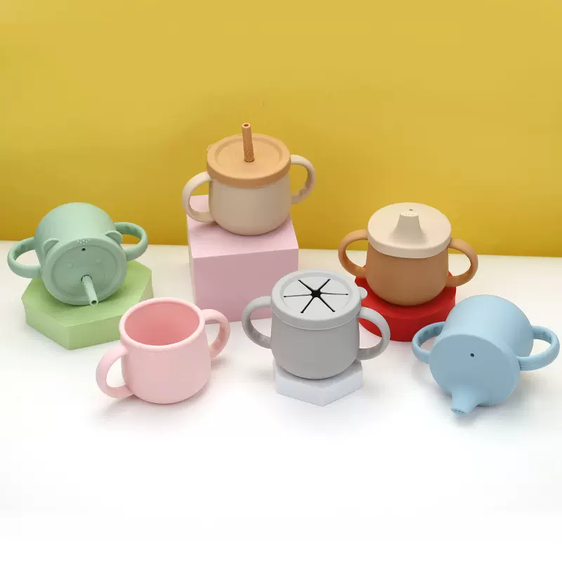 吸管杯儿童训练水杯一杯三用硅胶食品级宝宝可爱小熊学饮杯带吸管