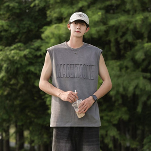 Heavy Suede Fashionable Sleeveless T-shirt Men's Summer Letter Simple Loose All-match Outer Waistcoat Vest