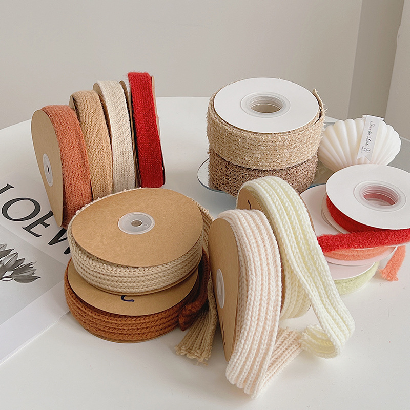 新番秋冬毛绒针织麻花系列丝带圣诞花束毛线织带diy蝴蝶结圣诞树