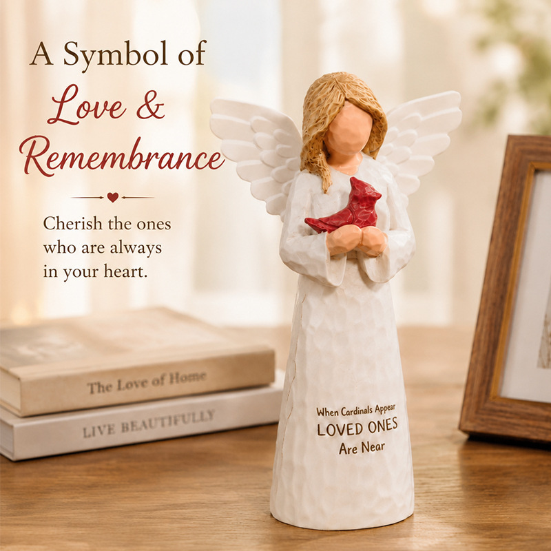 Amazon Red Cardinal Bird Sculpture Ornament Commemorative Gift Hand-Painted Figurine Female Red-Clothed Angel Statue Sympathy Gift