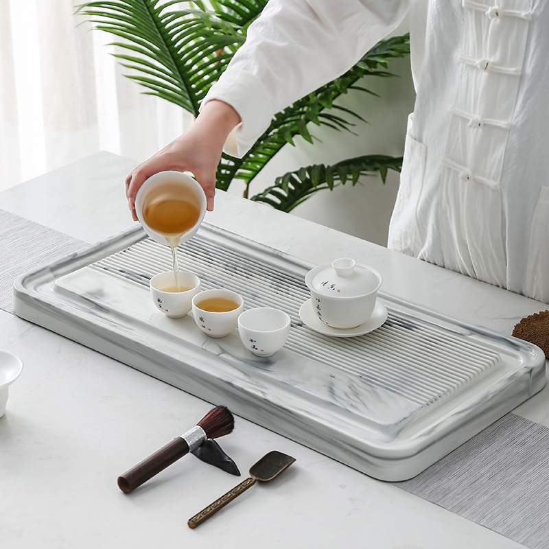 Luz moderna de lujo bandeja de té de cerámica a prueba de mármol Té Mar integral de drenaje de moldeo juego de té mesa de té Kung Fu juego de té