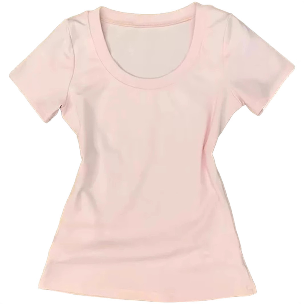 Solid color T-shirt for leisure with a round collar