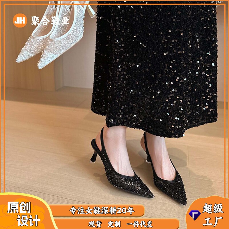 699-206 Temperament Sequin Pointed High-heeled Single Shoes European and American Spring New Ginky High-heeled Shoes