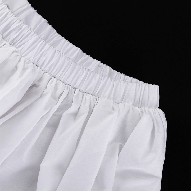 Sexy Draped Women Lantern Sleeve Tube Top Cinched Waist Lace up Top Pettiskirt Two Piece Sets