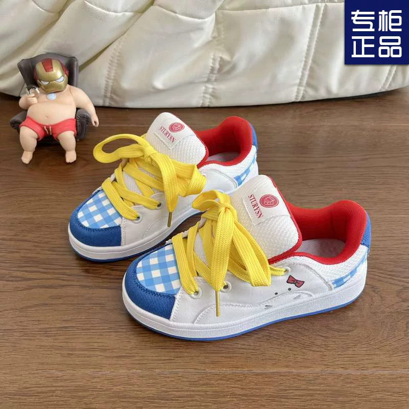2025 spring new student niche original blue and white color matching bread shoes for women, fashionable and versatile casual sneakers for women