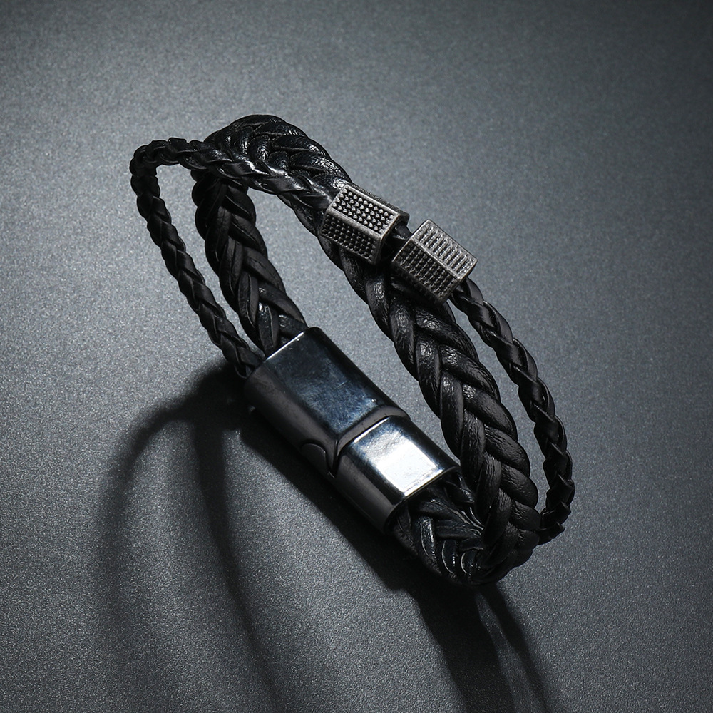 Hip Hop Geometrisch Pu-Leder Legierung Magnetisch Unisex Armbänder Männer Schnur & Leder Armbänder display picture 4