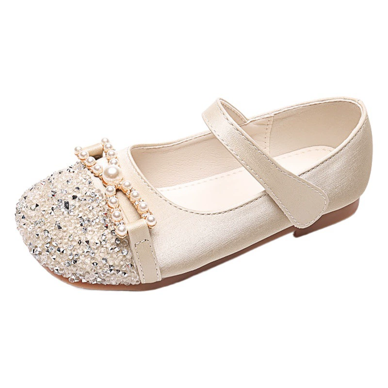 Детские туфли-балетки для девочек 2025 года, весна-осень, с блестками, из натуральной кожи, на мягкой подошве, подходят к платью, блестящие