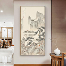 山水画新中式壁画装饰客厅玄关画中国风酒店大堂装饰挂画茶室餐馆