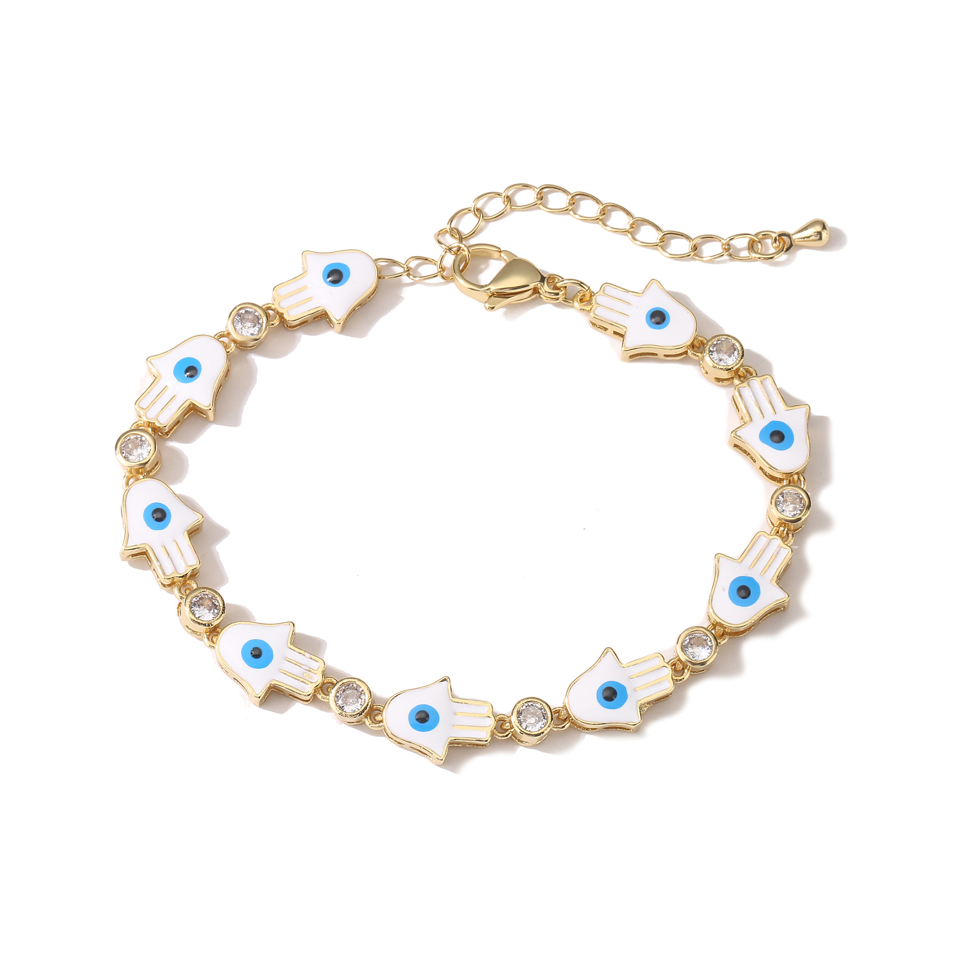 Fashion Geometric Devilu0027S Eye Hand Of Fatima Copper Bracelets Zircon Copper Bracelets