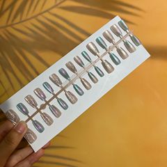 30片手工穿戴甲中T藍色魚尾手工光療款可拆卸成品甲片