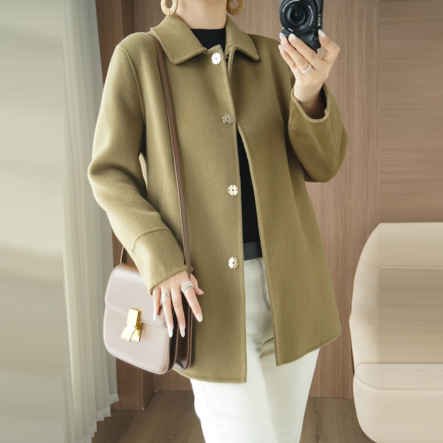 中老年双面羊绒大衣女中长款2025秋冬新款洋气小个子妈妈毛呢外套