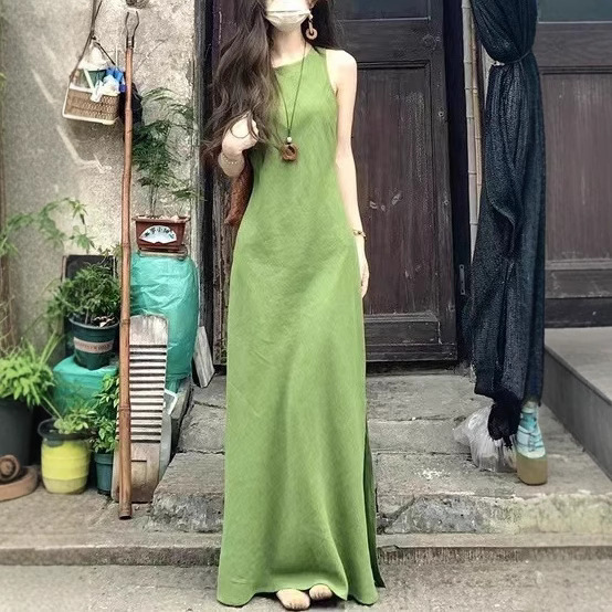 5.29/20 Points Tencel Ramie Retro Long Vest Dress