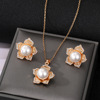 Necklace and earrings from pearl, brand fashionable set, advanced universal jewelry, European style, suitable for import, 3 piece set, high-quality style