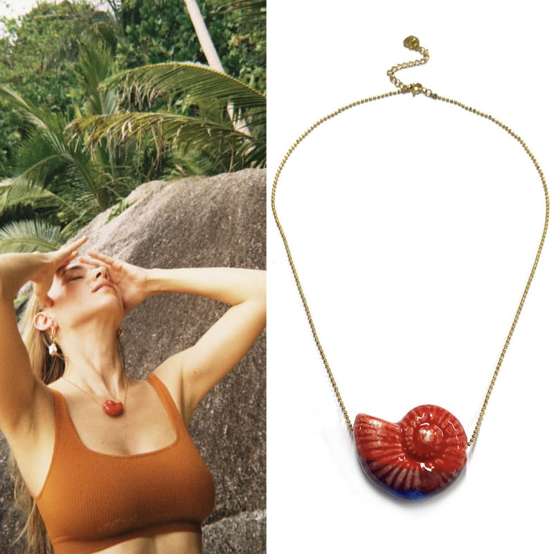 焦糖色串珠项链女简约陶瓷海螺艺术感锁骨链 on holiday necklace|undefined