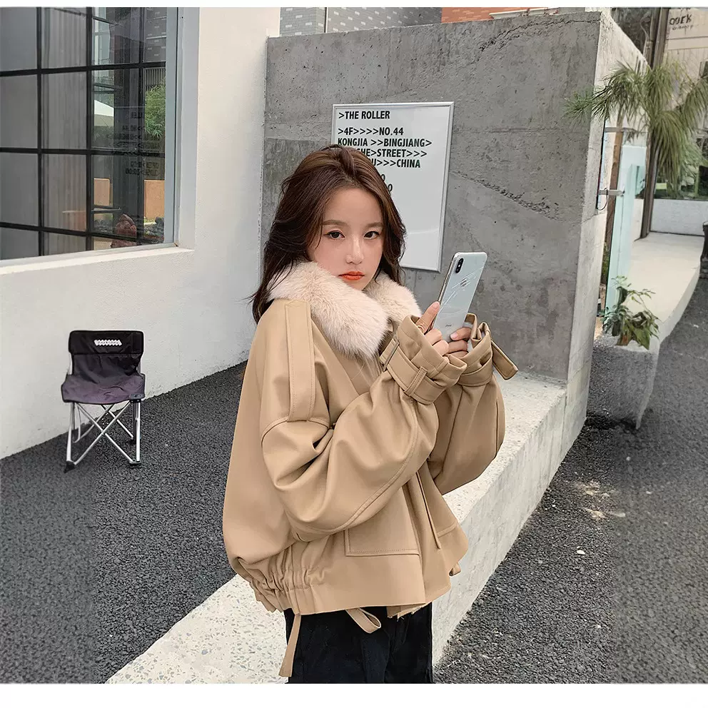 派克服皮衣外套女秋冬2025年仿皮草兔毛内里宽松加绒短款