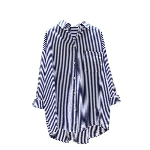 Cotton striped printed long-sleeved shirt for women 2025 spring and autumn Korean style literary loose simple mid-length cardigan shirt