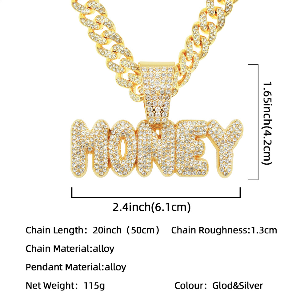 hip-hop full diamond letter pendant punk wide Cuban chain menu0027s necklace
