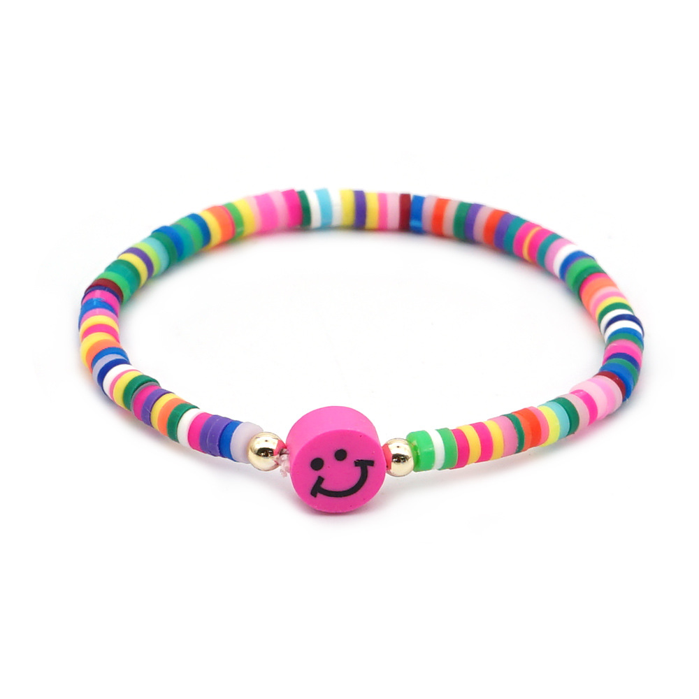 Fashion Rainbow Soft Ceramic Beaded Multicolor Smiley Face Bracelet display picture 12