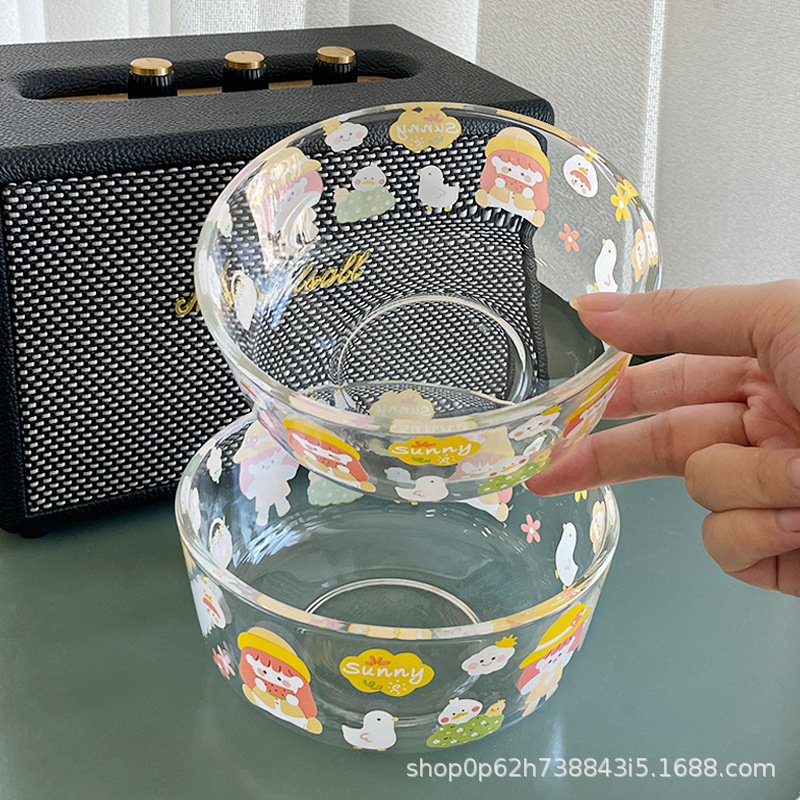 Cartoon glass bowl high-looking high temperature resistant small Bowl household kitchen tableware suit soup bowl rice bowl fruit salad bowl