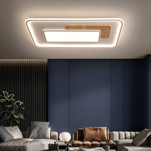 Nordic living room lamp modern minimalist rectangular LED ceiling lamp, original wood square bedroom lamp, eye-care lighting wholesale