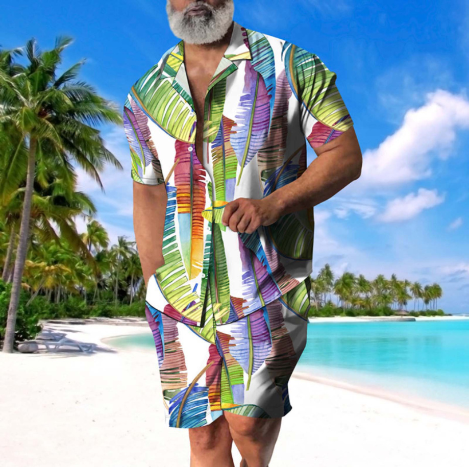 2025 transfronterizo Amazon AliExpress Europa y Estados Unidos hombres camisas casuales de manga corta pantalones cortos set