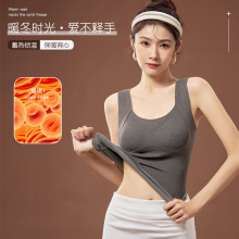 秋冬无痕羊毛蚕丝保暖背心外穿一体式固定杯打底保暖马甲厂家直销