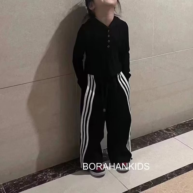 한국식 아동복 가을소녀 스트레이트 다리 바지 2023 봄착용 어린이 캐주얼 바지 스포츠 바지 소년 발 유행 바지