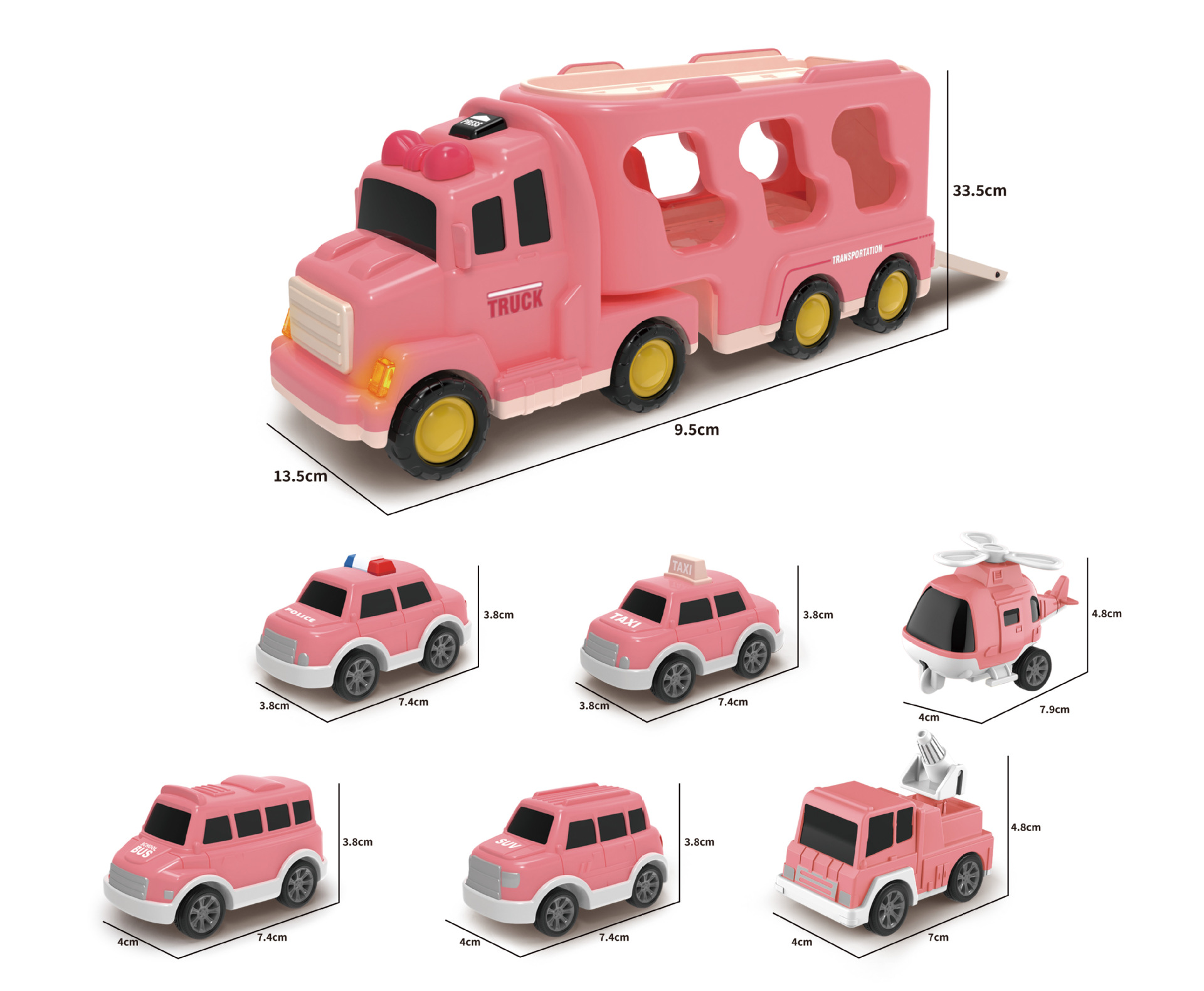 [핑크색 수납카] 대형차 1대 + 소형차 6대 - 컬러박스