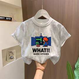 男女儿童夏季扎染帅气纯棉亮片透气上衣中大童洋气卡通打底衫