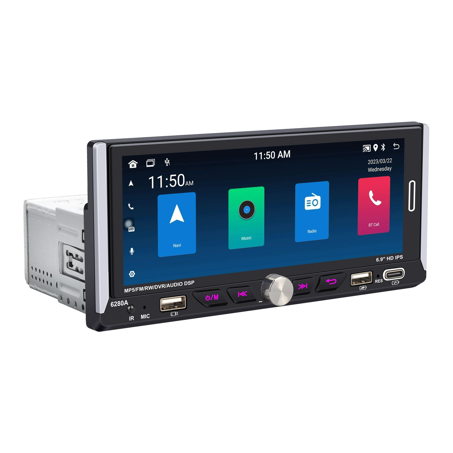 6.9-дюймовый Android 2+64ГБ беспроводной CarPlay, одинзьрин IPS сенсорный экран емкостной, Bluetooth, автомобильное MP5 радио 12V