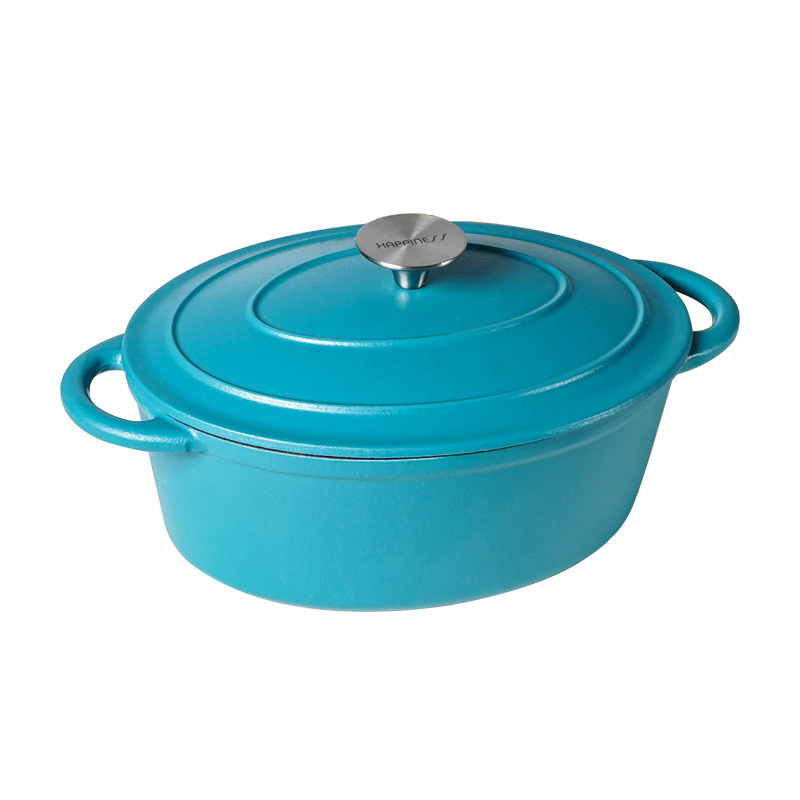 Pequeña felicidad 27cm esmalte de hierro fundido olla de sopa oval mariscos olla de estofado olla hogar no recubierto antiadherente olla eléctrica