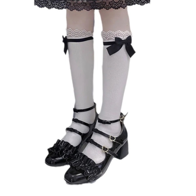 Japanese Lolita JK versatile calf soft girl socks mesh lace lace bow lolita mid-calf socks for women