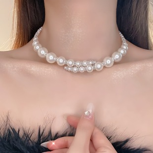 Pearl Irregular Geometric Necklace Retro Exaggerated Design Clavicle Chain Light Luxury High-End Versatile Jewelry