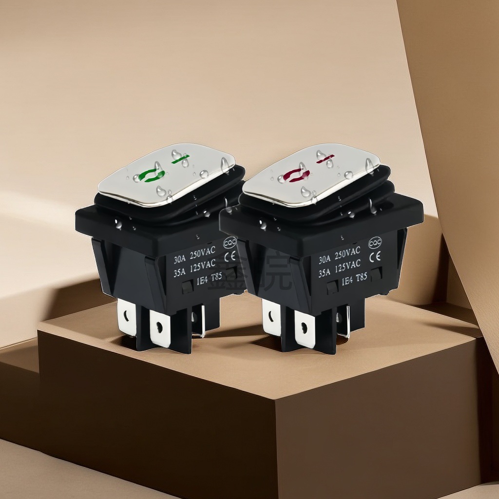 KCD4不锈钢面两档四脚连体防水带灯翘板船型开关16A250V/12V30A