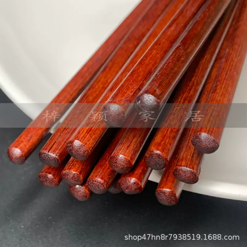 仿红檀木筷子 新款中式竹木红筷子 柿柿如意印花筷防滑防霉中式筷