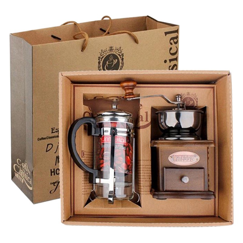 Bean Grinder French Press Set Coffee Utensils Activity Gift Hand Coffee Grinder Gift Box