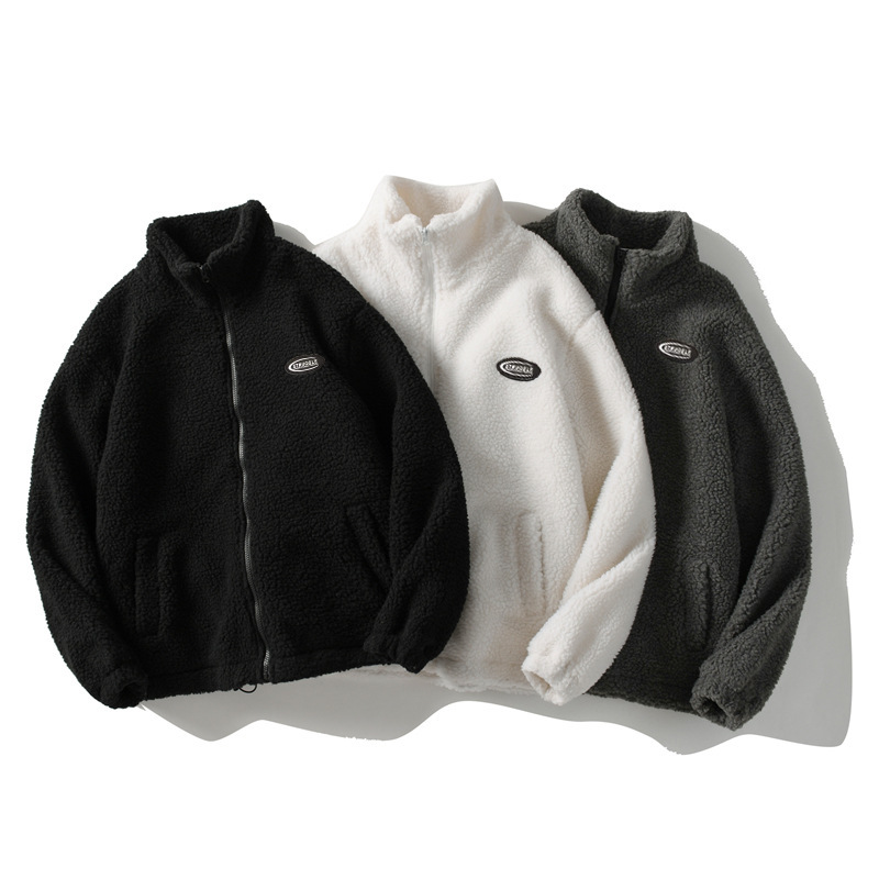2021 Autumn and Winter Korean Style Trendy Loose Solid Color Lamb Wool Men's Hong Kong Style Casual Handsome Jacket Zipper Jacket Trendy 2021 Autumn and Winter Korean Style Trendy Loose Solid Color Lamb Wool Men's Hong Kong Style Casual Handsome Jacket Zipper Jacket Trendy