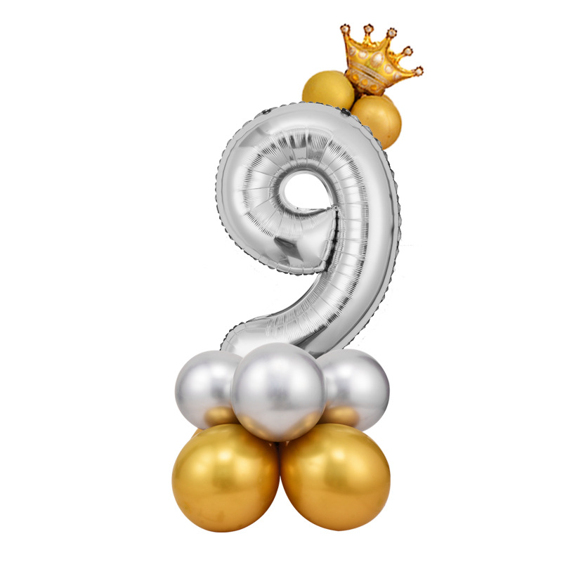 0-9 cumpleaños digital globo columna bebé un mes de edad diseño carretera globo fiesta decoración corona película de aluminio