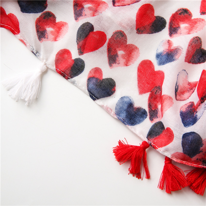 New Sweet Red Love Cotton And Linen Scarf display picture 9