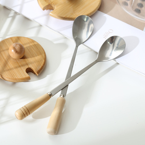 Wholesale round universal cup lid with top wooden mug ceramic glass cup lid cup spoon solid wood spoon handle stainless